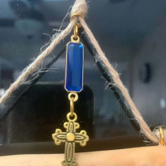 Iridescent Glass Beaded hanging ornament with multicolored Leaf Accents - Picture 10 of 10